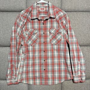 Mens Wrangler Red Plaid Button Down Long Sleeve Western Shirt - Large